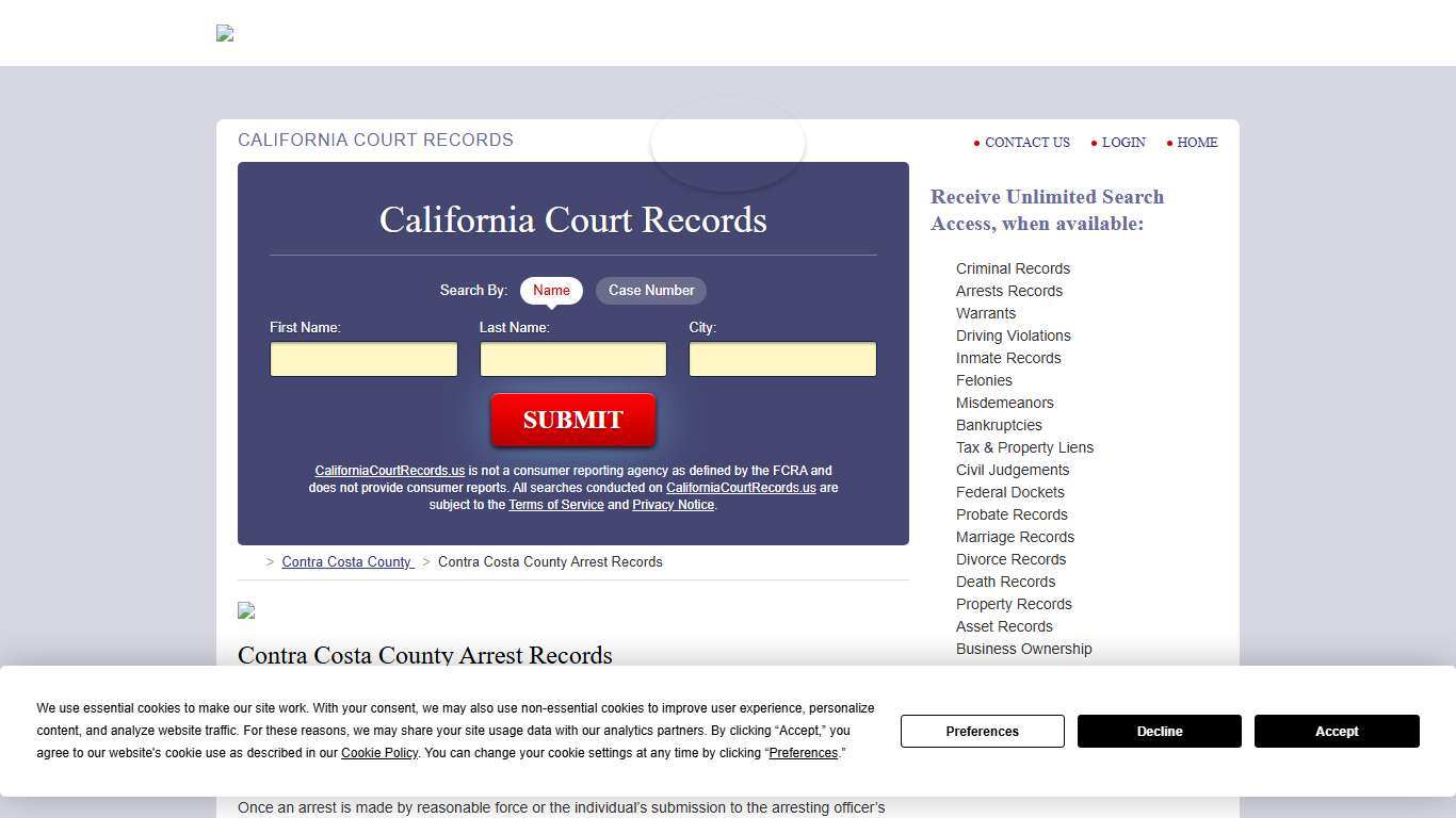 Contra Costa County Arrest Records CaliforniaCourtRecords.us